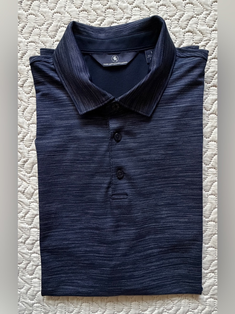 Hart Schaffner Marx Men’s Large Navy Blue Heathered Stretch Golf Polo Shirt